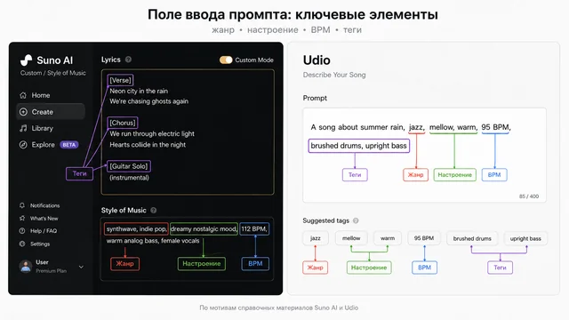 Как правильно написать промпт для генерации песни в нейросети
