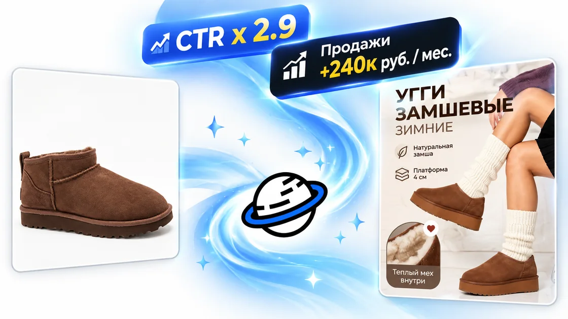 Карточка товара, сделанная нейросетью: CTR ×2.9, продажи +240 тыс. руб. в месяц